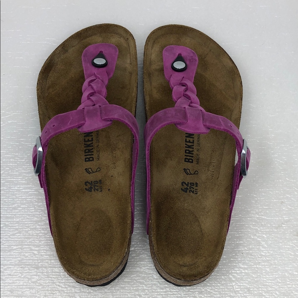 Birkenstock Sandals Braided Gizeh Fuchsia Oiled Leather Womens Size 42 - Picture 5 of 15